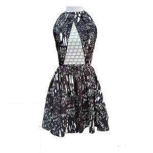 Timo Weiland Black White Abstract Mod Halter Fit and Flare Mini Dress Size 4
